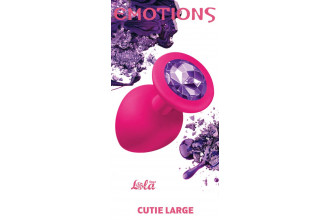 Большая розовая анальная пробка Emotions Cutie Large с фиолетовым кристаллом - 10 см.