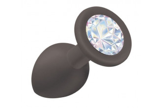 Чёрная анальная пробка Emotions Cutie Small с прозрачным кристаллом - 7,5 см.