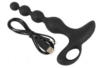 Черная анальная цепочка с вибрацией Rechargeable Anal Beads - 20 см.
