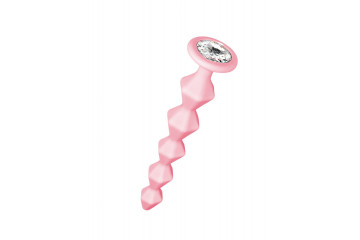 Розовая анальная цепочка с кристаллом Buddy - 17,7 см.