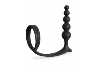 Черная анальная цепочка с эрекционным кольцом Ass-gasm Cockring Anal Beads