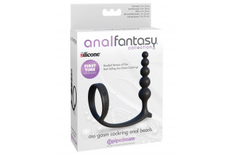 Черная анальная цепочка с эрекционным кольцом Ass-gasm Cockring Anal Beads