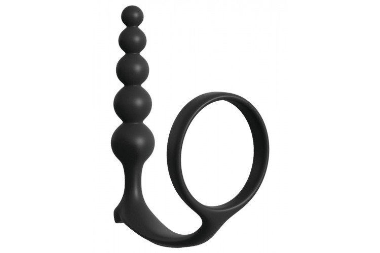 Черная анальная цепочка с эрекционным кольцом Ass-gasm Cockring Anal Beads