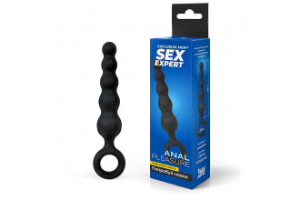 Черный анальный стимулятор-елочка с ограничительным колечком