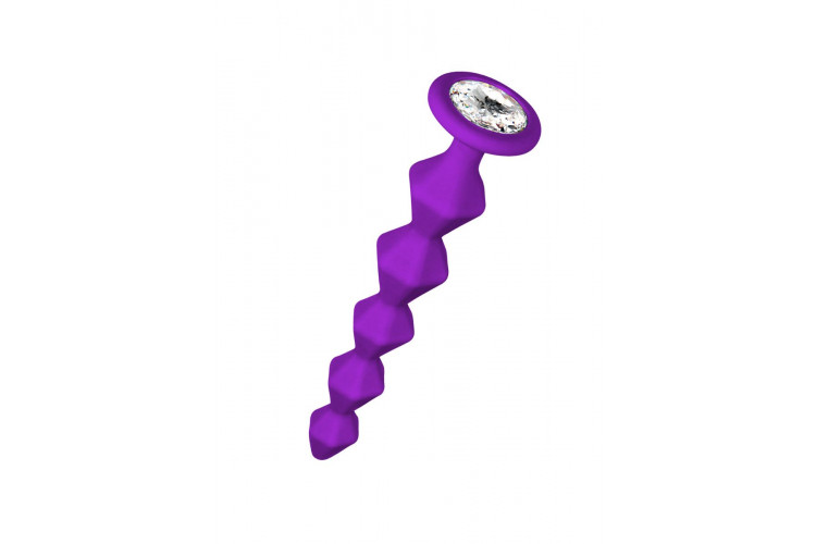 Фиолетовая анальная цепочка с кристаллом Buddy - 17,7 см.