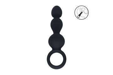 Черная анальная елочка Beaded Silicone Anal Probe with Loop