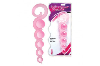 Розовая анальная цепочка из 5 шариков различного диаметра - 25,5 см.