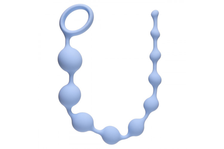 Голубая анальная цепочка Long Pleasure Chain - 35 см.