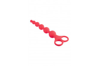 Красная анальная цепочка Ribbed Silicone Anal Beads - 26 см.