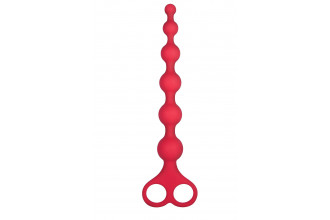 Красная анальная цепочка Ribbed Silicone Anal Beads - 26 см.