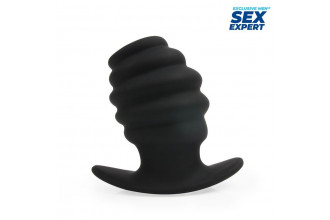 Черный рельефный анальный стимулятор-тоннель - 7 см.