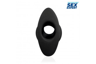 Черный рельефный анальный стимулятор-тоннель - 7 см.