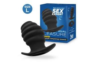 Черный рельефный анальный стимулятор-тоннель - 10 см.