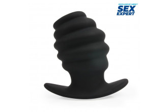 Черный рельефный анальный стимулятор-тоннель - 10 см.