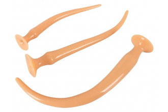 Набор из 3 телесных удлиненных анальных пробок Super Long Flexible Butt Plug Set