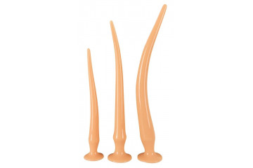 Набор из 3 телесных удлиненных анальных пробок Super Long Flexible Butt Plug Set