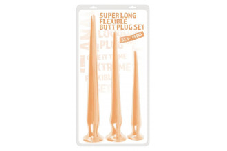 Набор из 3 телесных удлиненных анальных пробок Super Long Flexible Butt Plug Set