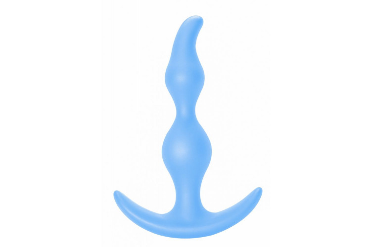 Голубая анальная пробка Bent Anal Plug Black - 13 см.