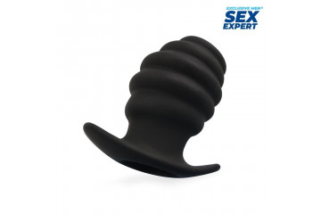Черный рельефный анальный стимулятор-тоннель - 8 см.