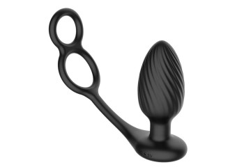 Черная анальная вибровтулка Tornado with Cock & Ball Rings с эрекционными кольцами