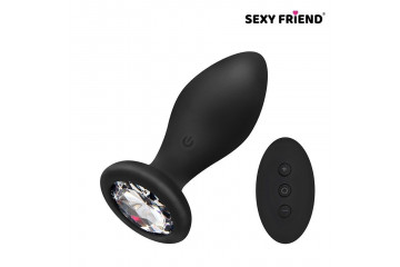 Черная вибровтулка с прозрачным кристаллом и пультом ДУ - 8,5 см.