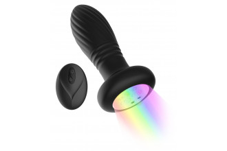 Черная анальная пробка с вибрацией и LED-подсветкой - 11,9 см.