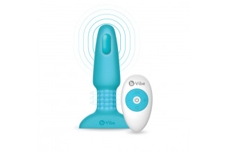 Голубая вибропробка с ротацией шариков RIMMING REMOTE CONTROL PLUG TEAL - 15,2 см.
