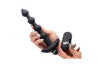 Черные анальные бусы с вибрацией и пультом ДУ 28X Remote Control Vibrating Silicone Anal Beads - 19 см.