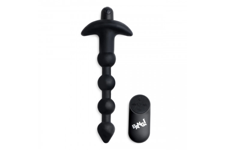 Черные анальные бусы с вибрацией и пультом ДУ 28X Remote Control Vibrating Silicone Anal Beads - 19 см.