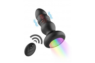 Черная анальная вибропробка с фрикционным механизмом и LED-подсветкой - 12,5 см.