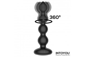 Черная анальная ёлочка с вибрацией, вращением и пультом ДУ