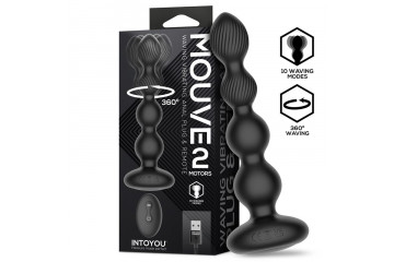 Черная анальная ёлочка с вибрацией, вращением и пультом ДУ