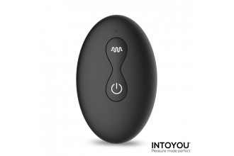 Черная анальная ёлочка с вибрацией, вращением и пультом ДУ