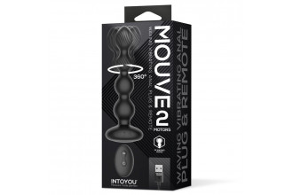 Черная анальная ёлочка с вибрацией, вращением и пультом ДУ