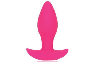 Розовая коническая анальная вибровтулка с ограничителем - 8,5 см.