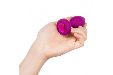 Ярко-розовая анальная вибровтулка с кристаллом Vibrating Jewel Plug S/M - 10 см.