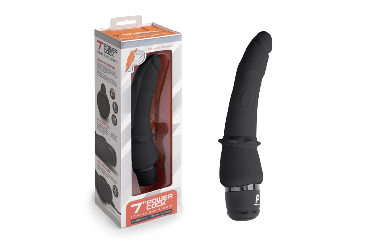 Черный анальный вибратор 7 Slim Anal Realistic Vibrator - 20 см.