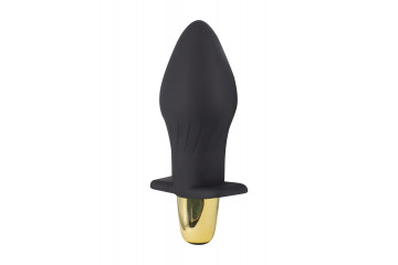 Черная силиконовая анальная пробка с вибрацией - 10,5 см.