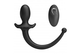 Черная анальная вибропробка с хвостом и пультом ДУ