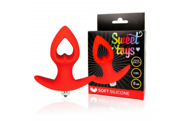 Красная анальная вибровтулка-сердечко с ограничителем - 8 см.