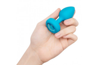 Бирюзовая анальная вибровтулка с кристаллом Vibrating Jewel Plug S/M - 10 см.