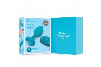 Бирюзовая анальная вибровтулка с кристаллом Vibrating Jewel Plug S/M - 10 см.