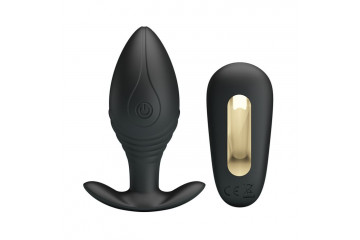 Роскошная черная анальная вибропробка Regina с пультом ДУ - 8,8 см.