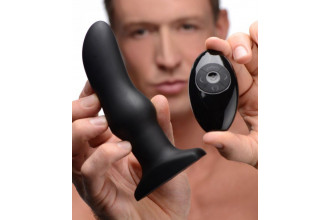 Черная вибропробка Model M Curved Rimming Plug with Remote - 15 см.