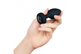 Черная анальная вибровтулка с кристаллом Vibrating Jewel Plug M/L - 10,5 см.