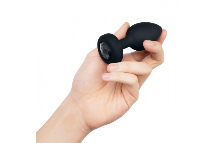 Черная анальная вибровтулка с кристаллом Vibrating Jewel Plug M/L - 10,5 см.
