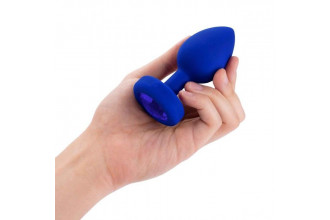 Синяя вибропробка Vibrating Jewel Plug L/XL - 11 см.