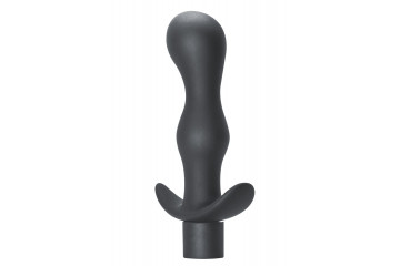 Серая фигурная анальная пробка с вибрацией Passion - 14 см.