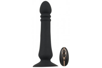 Черный анальный стимулятор с поступательными движениями и пультом ДУ Anal Thruster - 19,5 см.