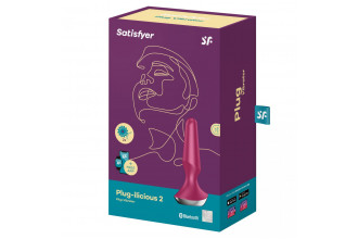 Малиновая анальная пробка с вибрацией Satisfyer Plug-ilicious 2 - 14 см.